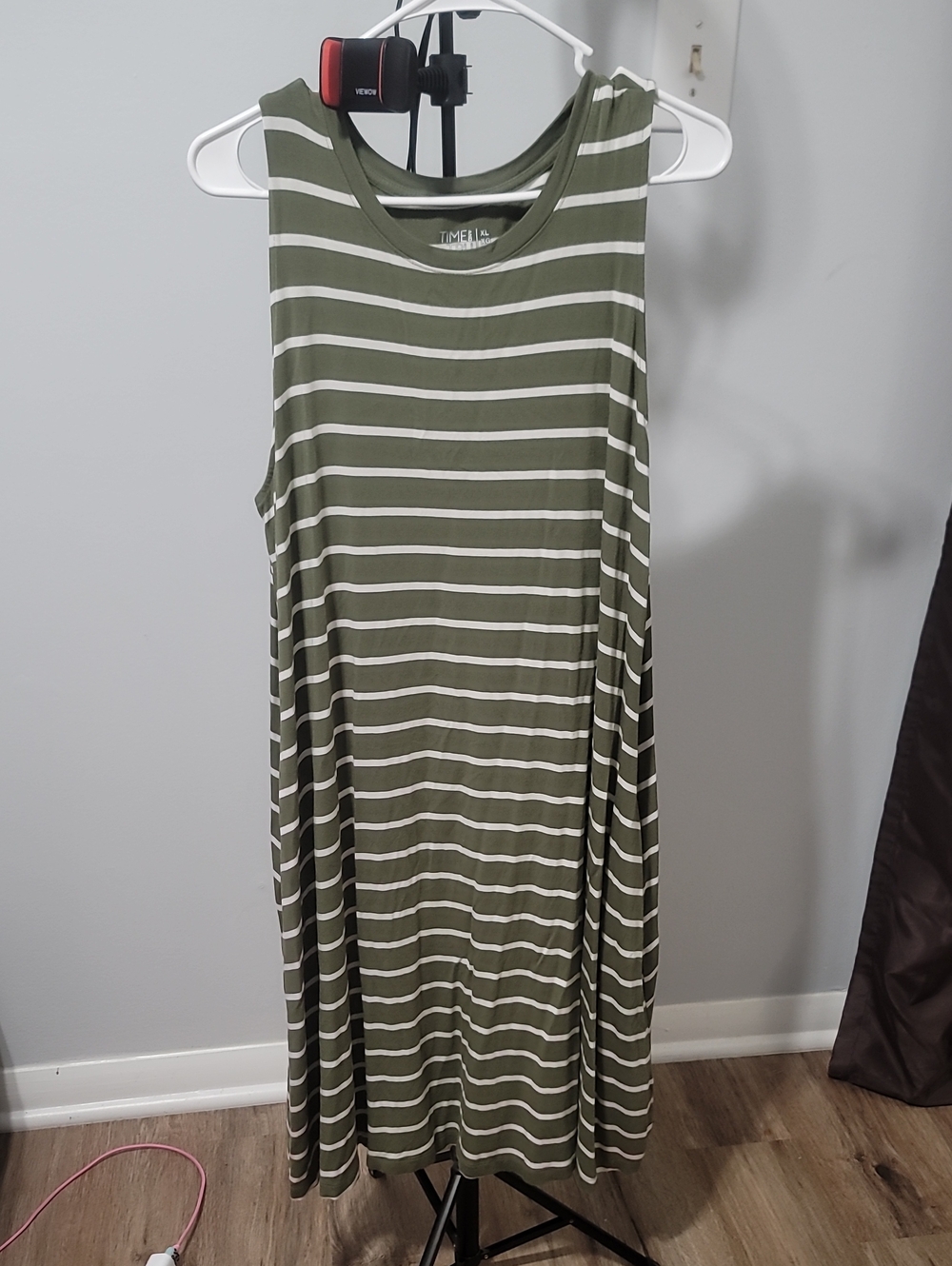 Time and Tru Olive and White Striped Sleeveless Maxi Dress